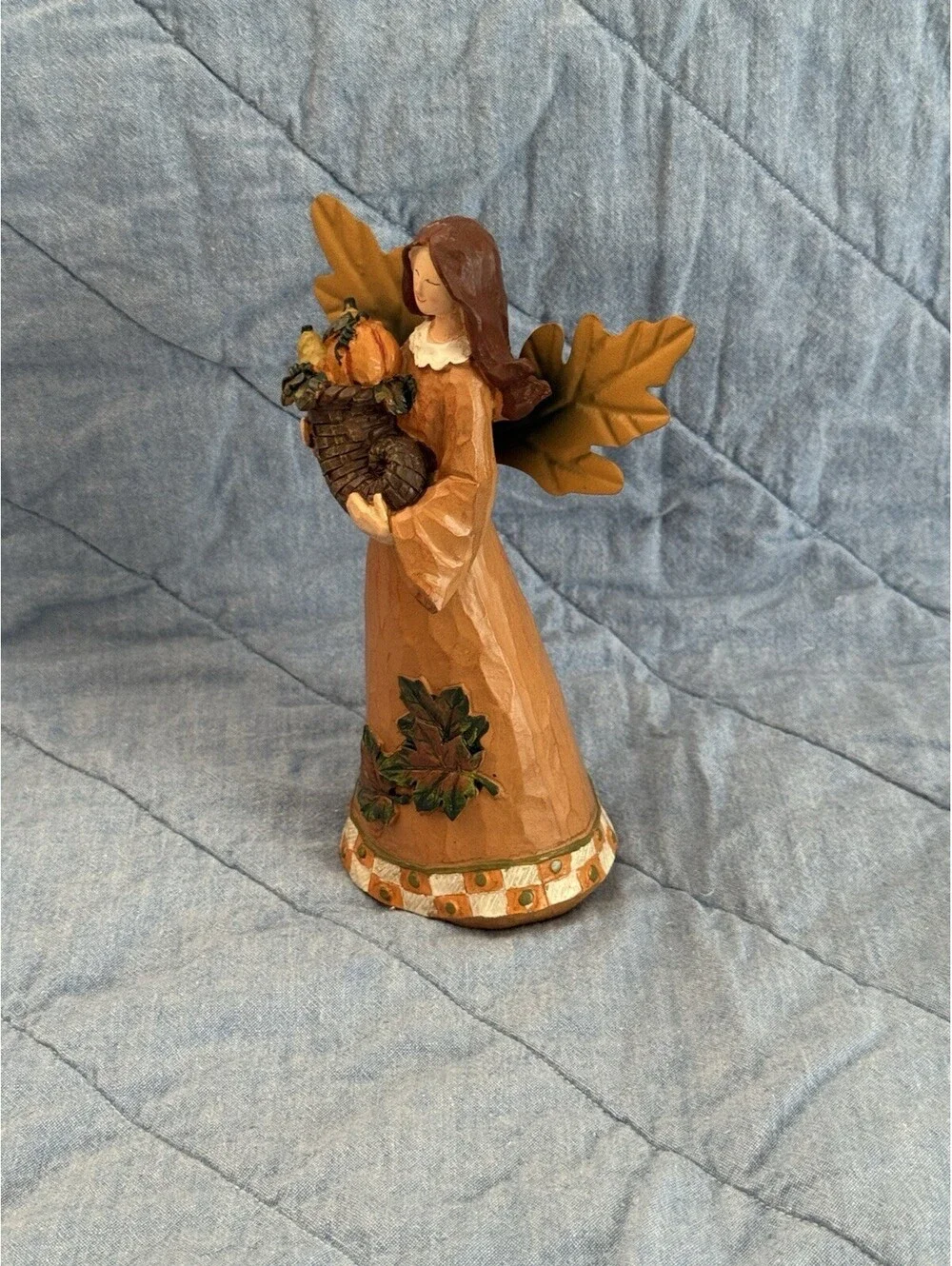 🎅🏻 Resin Harvest Angel Figurine Holding Cornucopia Overflowing With Bounty